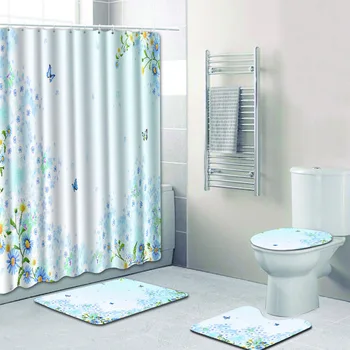 

4Pcs Pro Non-Slip Bathroom Pedestal + Lid Mat + Toilet Shower Rug Carpet Set Top