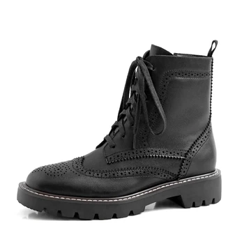 

British style lady's Martin boots with lace-up and slim lady's boots with cow leather side zipper autumn/winter flat ankle boots