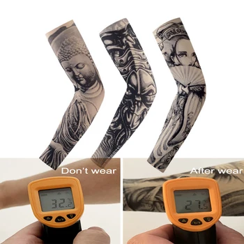 

2pcs Cool off Buddha Tattoo Arm Sleeve anti-U Arm Sleeve Warmers Cycling Sunscreen Covers Quick Dry Summer Cooling Sleeves