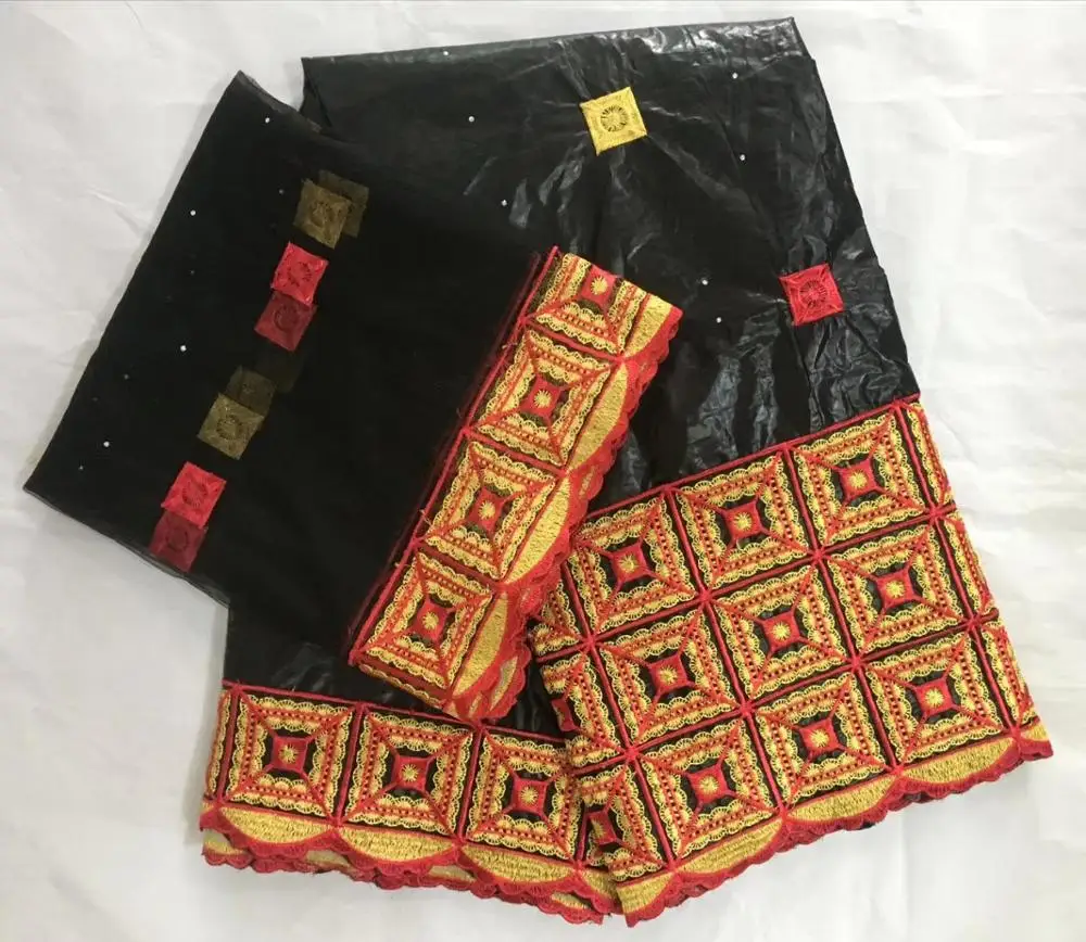

Factory offers High quality 2019African Embroidered bazin riche fabric with Scarf for Nigerian Evening Dresses GZ169 Black