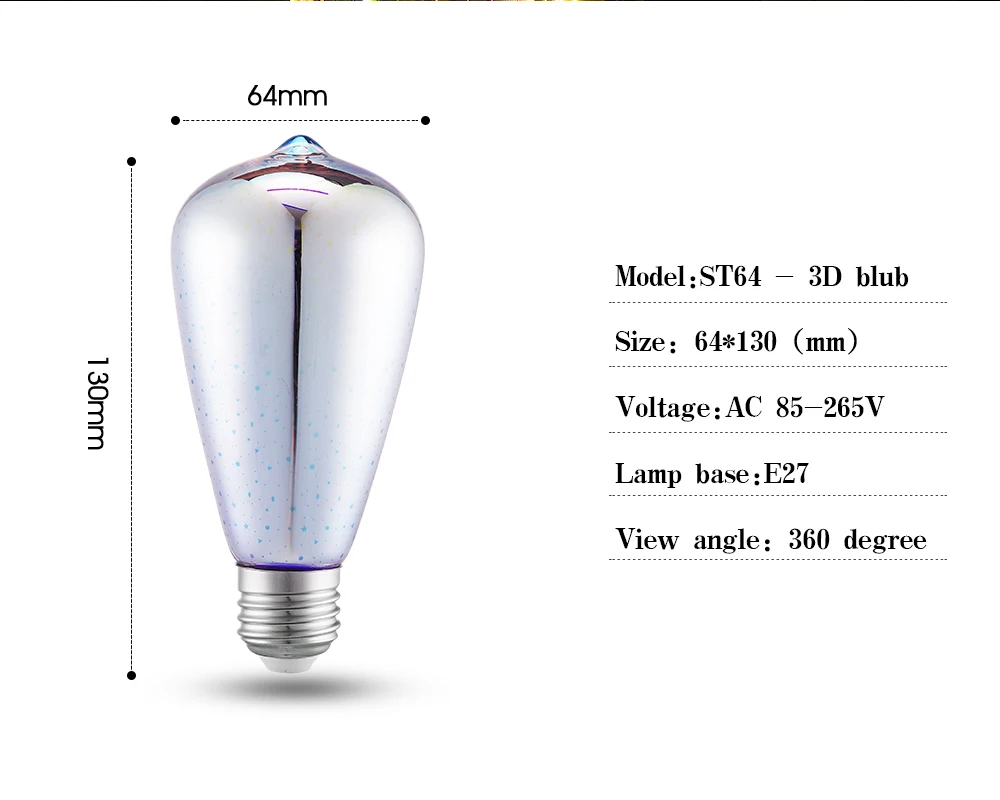 3D декоративная светодиодная лампа E27 220v 110v Ретро светильник A60 ST64 G80 G95 G125 праздничный светильник s фейерверк Новинка светильник s лампа