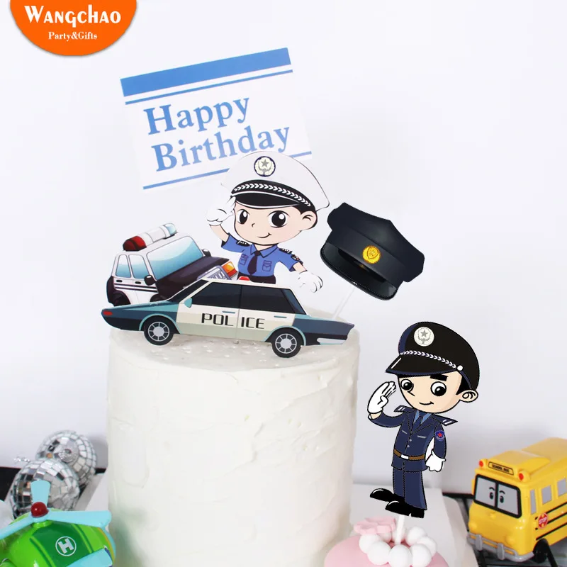 

Little Police Dream Theme Happy Birthday Cake Topper Paper Cartoon Cake Decoration Kids Boys Party Supplies Children Favors