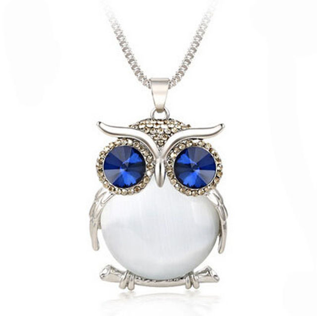 Women Sweater Chain Necklace Owl Design Rhinestones Crystal Pendant Necklaces Jewelry Clothing Accessories Drop Shipping