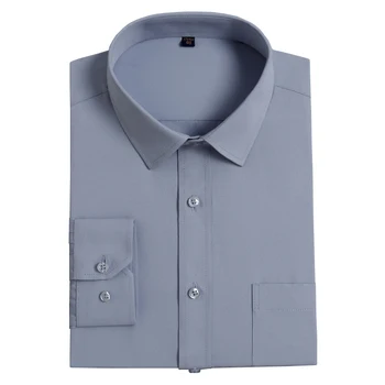 

Solid Long Sleeve Men Dress Shirts Square Collar Male Casual Business Formal Shirt Spring Autumn Clothing Wedding Party Clothes