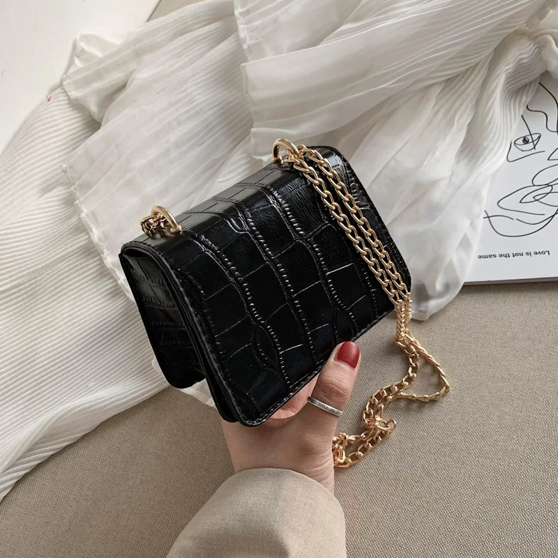 

2020 New Style Hong Kong Style Retro Square Sling Bag Versatile Western Style One-Shoulder Online Celebrity Small Black Bag Kore