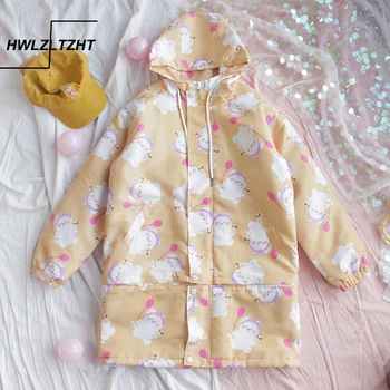 

2020 Winter Jacket Female Large Size Parka Hooded Autumn Coat Cartoon Print Large Outerwear Japanese Harajuku Women Windbreaker