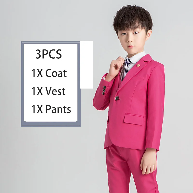 Mikarause Children Suit For Boy Non Iron Tuxedos Boys Suits For Weddings Costume Enfant Garcon Mariage Blazers Boy Kids Suits - Цвет: Rose RED 3PCS