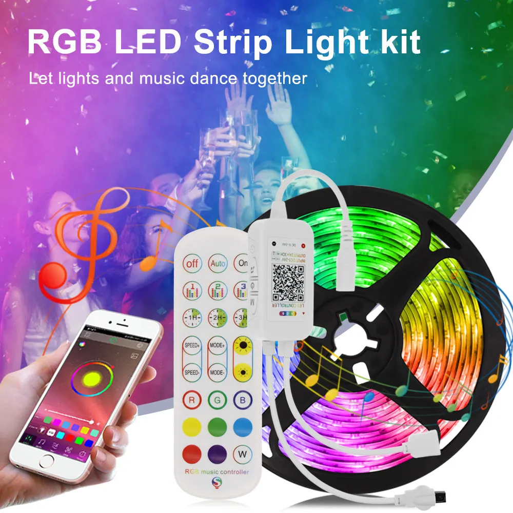 

Music Sync Led Strip 2835 5050 Festoon Led Light with Bluetooth Controller Night Lights Bedroom Kitchen Bar Closet Led Lighting