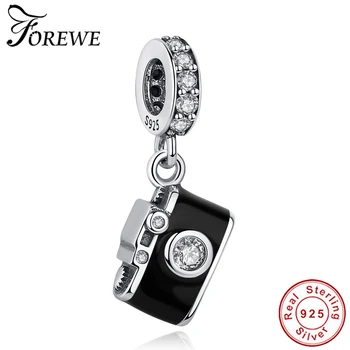 

2019 Fashion 925 Sterling Silver Camera Sparkling CZ Beads Fit Pandora Charm Silver 925 Original Bracelet Jewelry Making