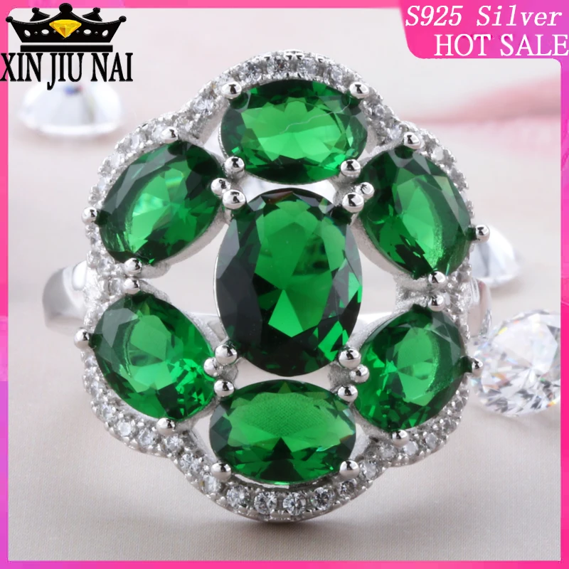 

925 sterling silver Hot-selling emerald white platinum group with Forest Emerald Green olivine Gemstone high-flown Ring