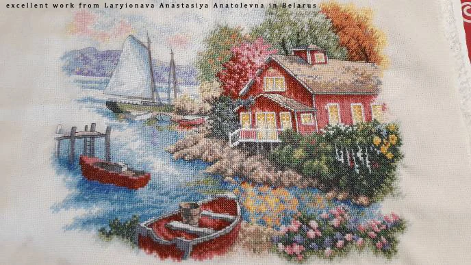 cross stitch kit peaceful lake house home boat yacht Dim 35230