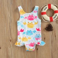 0-3Y Breathable Infant Newborn Girls One-piece Swimsuit, Summer Children Cute Crab/Donut Printing Sleeveless Swimwear Vacation 2