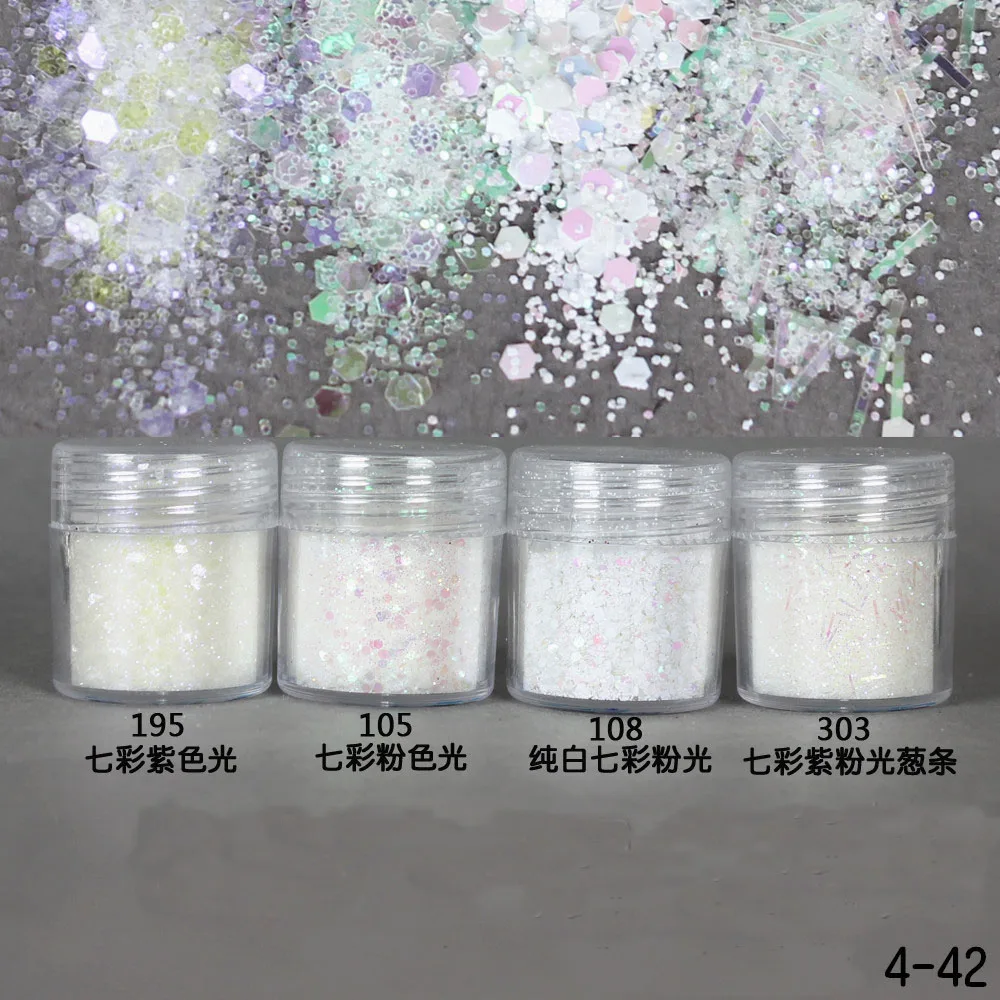 1Box 10ml Multicoloured Transparent White Mix Nail Glitter Powder Sequins Powder for Nail Art Decoration Optional Clear Sequin