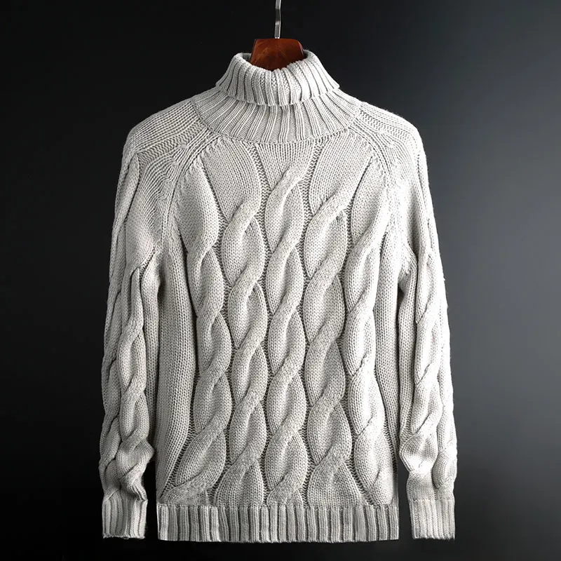 Модный брендовый свитер с высоким воротом для мужчин s пуловеры Теплые Облегающие джемперы вязанная Осенняя повседневная мужская одежда в Корейском стиле - Цвет: Серый