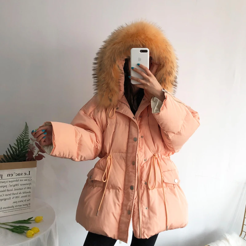 Janveny Big Natural Raccoon Fur Hooded 2020 Korean