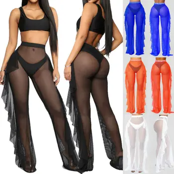 

Womens Swimsuit Bikini Cover Up Lace Sheer Trousers Summer Pant Beach Swim Wear Jammers