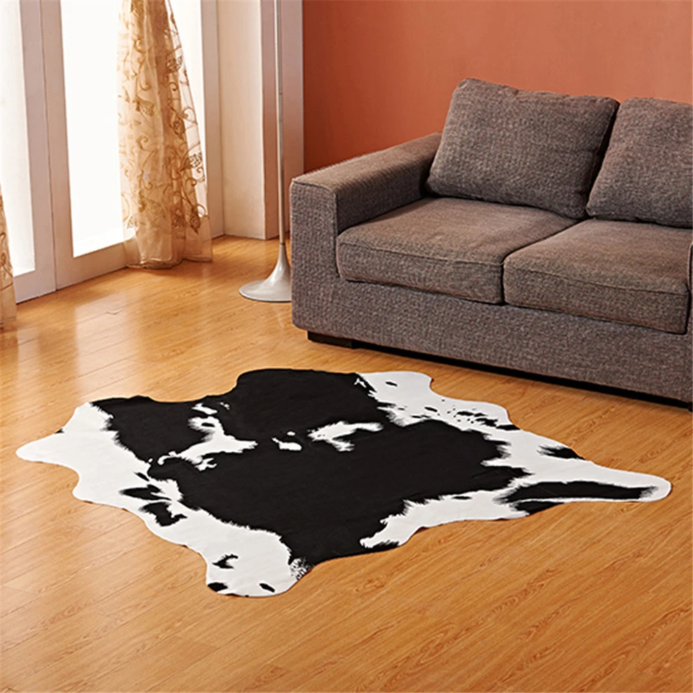 

Dairy Cow Pattern Carpet Home Decor Anti-slip Latex Bedroom Floor Mat Fluffy Long Hair Faux Fur Rug and Carpet for Living Room