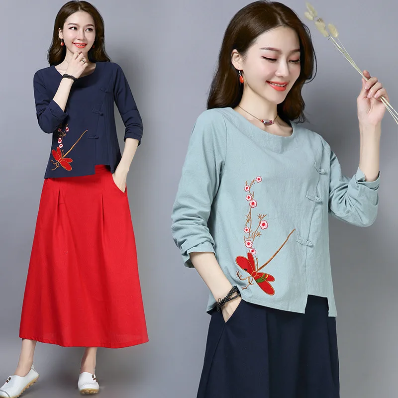 #^Special Price 2019 Autumn Clothing New Style Korean-style Literature And Art Embroidered Long-sleeved T-shirt Fat Mm Slimming Comfortable Crew #^Special Price 2019 Autumn Clothing New Style Korean-style Literature And Art Embroidered Long-sleeved T-shirt Fat Mm Slimming Comfortable Crew