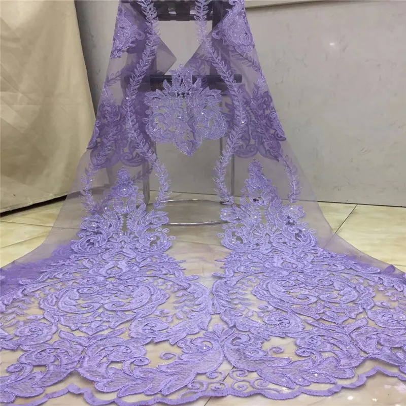 Африканская сетчатая кружевная ткань высококачественные элегантные фиолетовые
