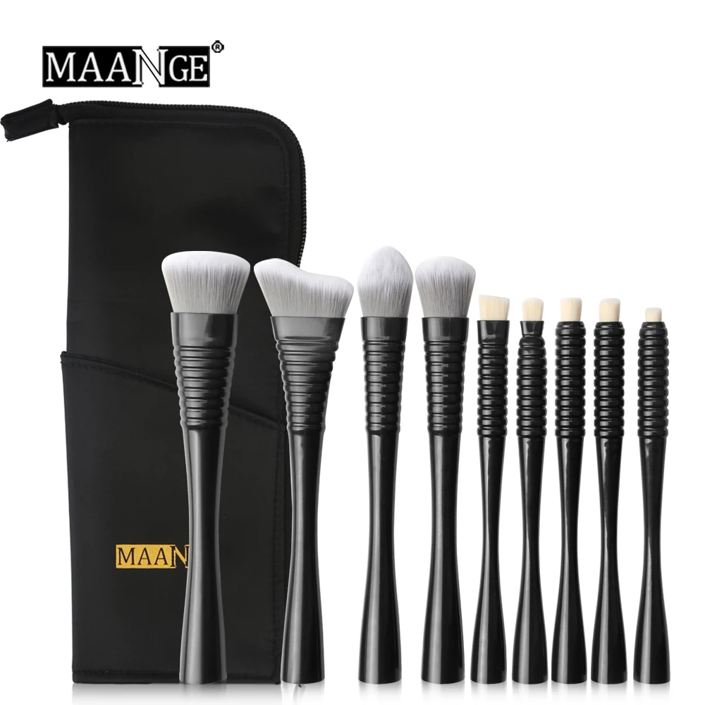 

9pcs Professional Makeup Brushes set Powder Oblique head Foundation Flat Blush Eye Shadow Concealer Brush + Cosmetic Bag