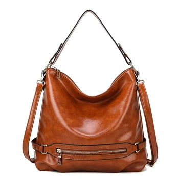 

large capacity women handbag bolsa oil wax leather bucket bag women purse female ladies shoulder crossbody bags black brown red