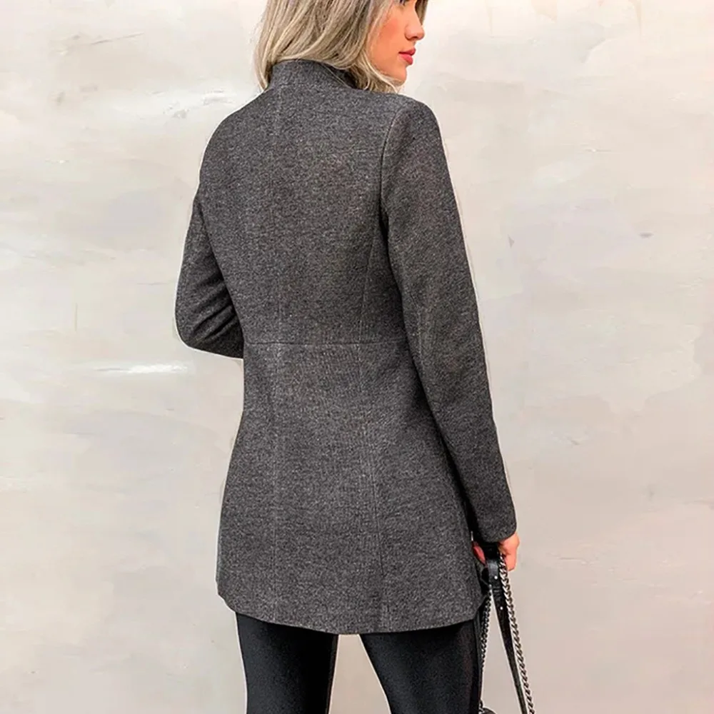 Новинка Женское шерстяное пальто женский однотонный OL стиль длинный рукав Блейзер Элегантный Приталенный костюм шерстяное пальто женское s размера плюс модные пальто