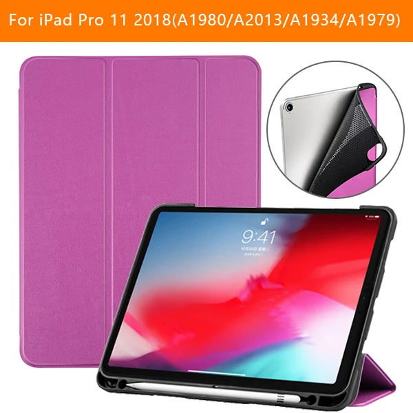 IPADPRO11 KSTBC PL Чехол для планшета для ipad pro 11, однотонный чехол из ТПУ, чехол для нового ipad pro 11 с держателем для карандашей, Смарт, трехслойная подставка - Цвет: IPADPRO11 KSTBC PL
