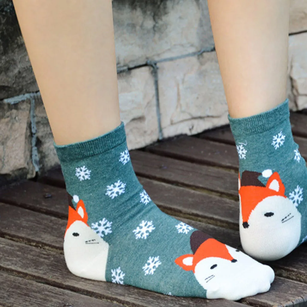 New Design fashion Christmas Santa Socks Women Cotton Short Winter Socks Cartoon Cute Animal Print Socks New Year Gifts носки#50