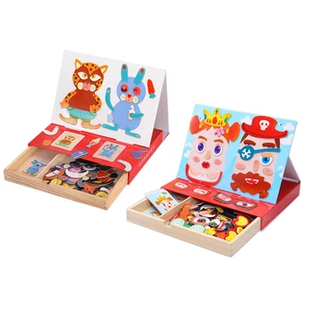 

3D Wooden netic Puzzle Toys Sticker Baby Educational Drawing Board Learning Toys
