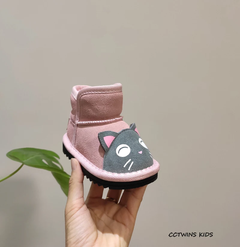 CCTWINS/детская обувь; коллекция года; модные зимние ботинки для девочек с изображением кота; обувь из натуральной кожи для мальчиков; повседневные Черные ботиночки; SNB004