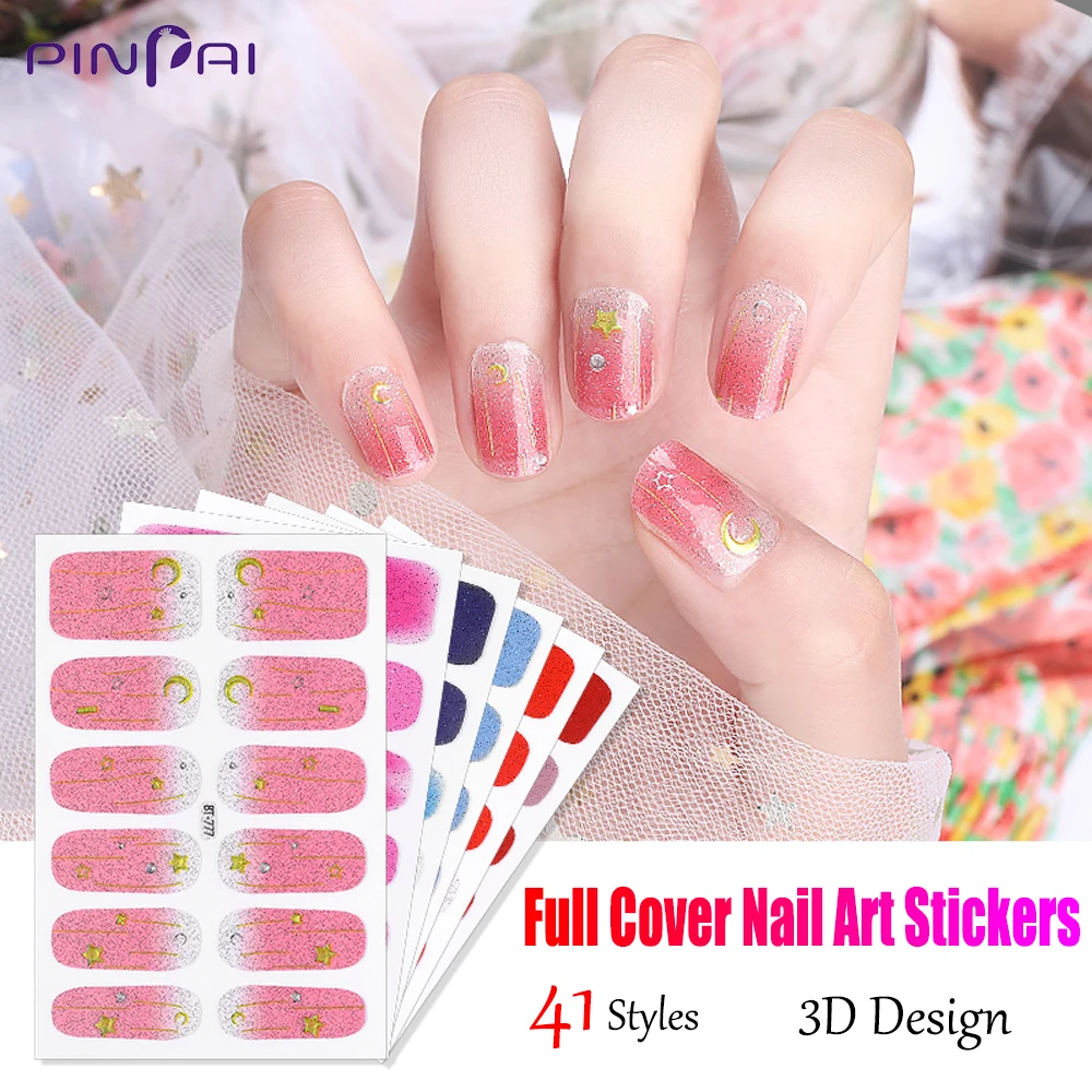 

Pinpai 12 Tips/Sheet Colorful Full Cover Nail Sticker DIY Manicure Adhesive Wraps Waterproof Nail Art Stickers Decals Decoration