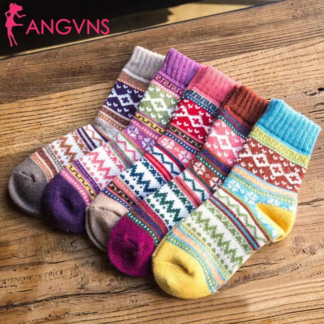 Женские зимние теплые плотные дышащие удобные повседневные Разноцветные носки без пятки со средним принтом