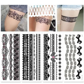 

1PC Fashion Sexy Black Lace Tattoo Sticker Arabic Indian Rose Butterfly Bow Tattoo on Hand Arm Leg Body Art Temporary Tattoos