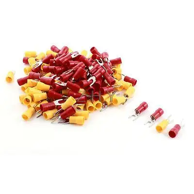 

160 Pcs 6.4mm Dia Insulated Fork Terminal Cable Connector for 12-10AWG Wire