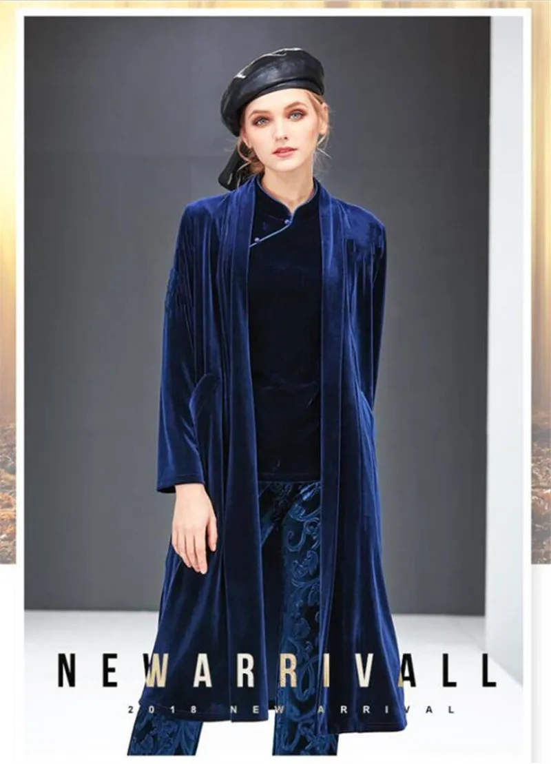 Женское велюровое длинное пальто с v-образным вырезом, с длинным рукавом, бархатное Женское пальто-кардиган, длинная верхняя одежда, повседневный Тренч, плюс размер, M-8XL