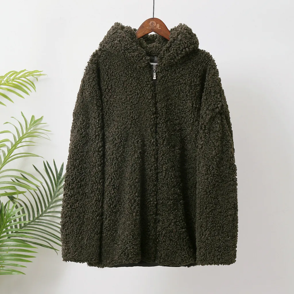 ARMY GREEN Модное пальто из овечьей шерсти с искусственным мехом, Женская куртка, пальто на осень и зиму, теплое толстое плюшевое пальто, женское повседневное пальто, верхняя одежда большого размера - Цвет: ARMY GREEN