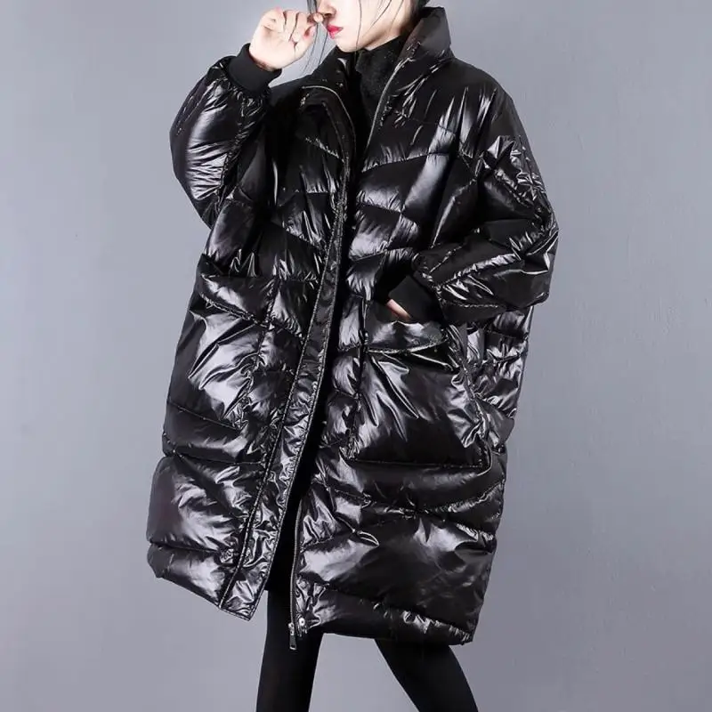 Women 219 Winter Thick Warm Down Jacket New Fashion Gloss Oversized Parkas Female Real White Duck Down Coat Loose Outerwear N133
