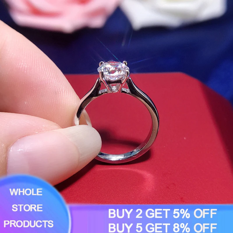 Diamond-Rings 925-Ring Wedding-Band Silver White Gold Certificate 2-Carat 18K Women Real