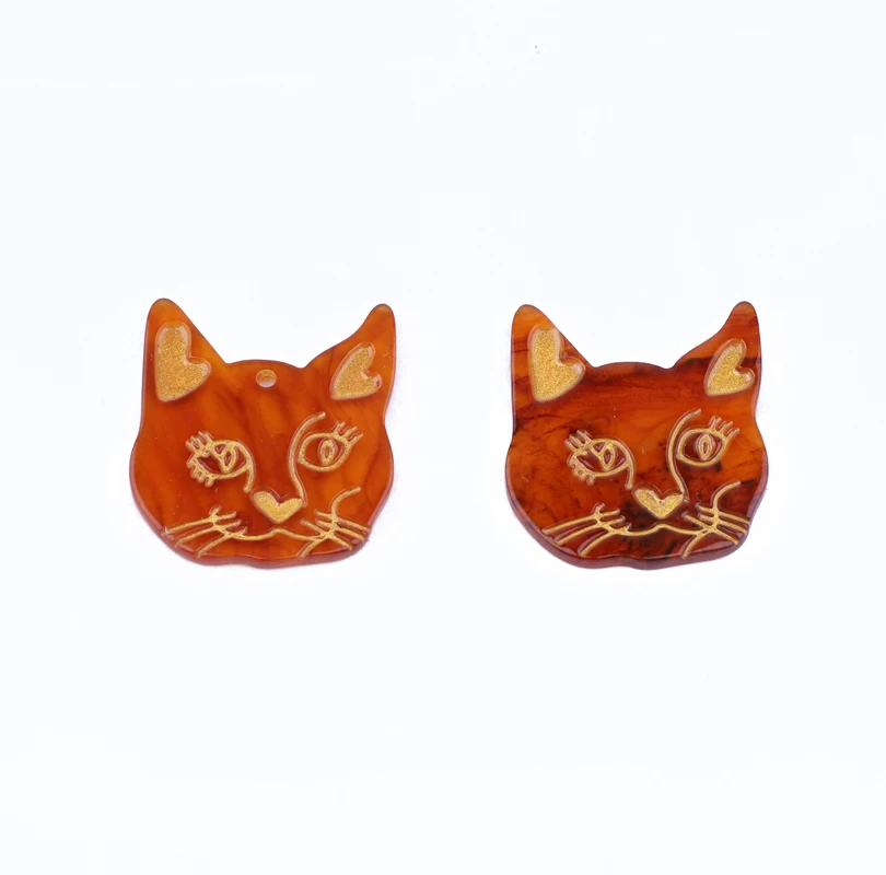 5pcs New Gothic Cat Head Acrylic Charms Earring Findings France Cat Eardrop Bracelet Necklace Pendant Diy Accessory Jewelry Make - Metal color: brown