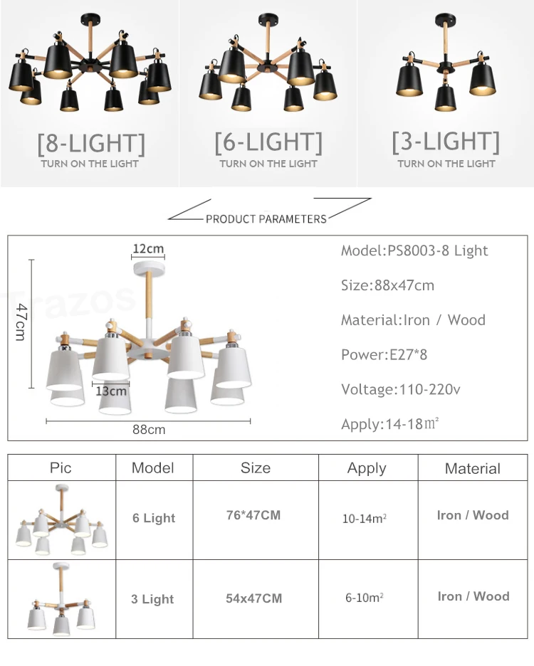 Trazos Скандинавская люстра E27 с железным абажуром для гостиной подвесное освещение светильники Lamparas Colgantes деревянный блеск