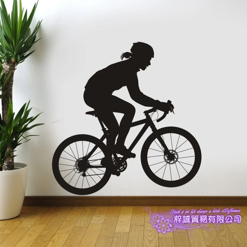 

Women Road Bike Shop Wall Sticker Customized Sports Posters Vinyl Wall Decals Decor Mural Car Windows Bicycle Glass Decal