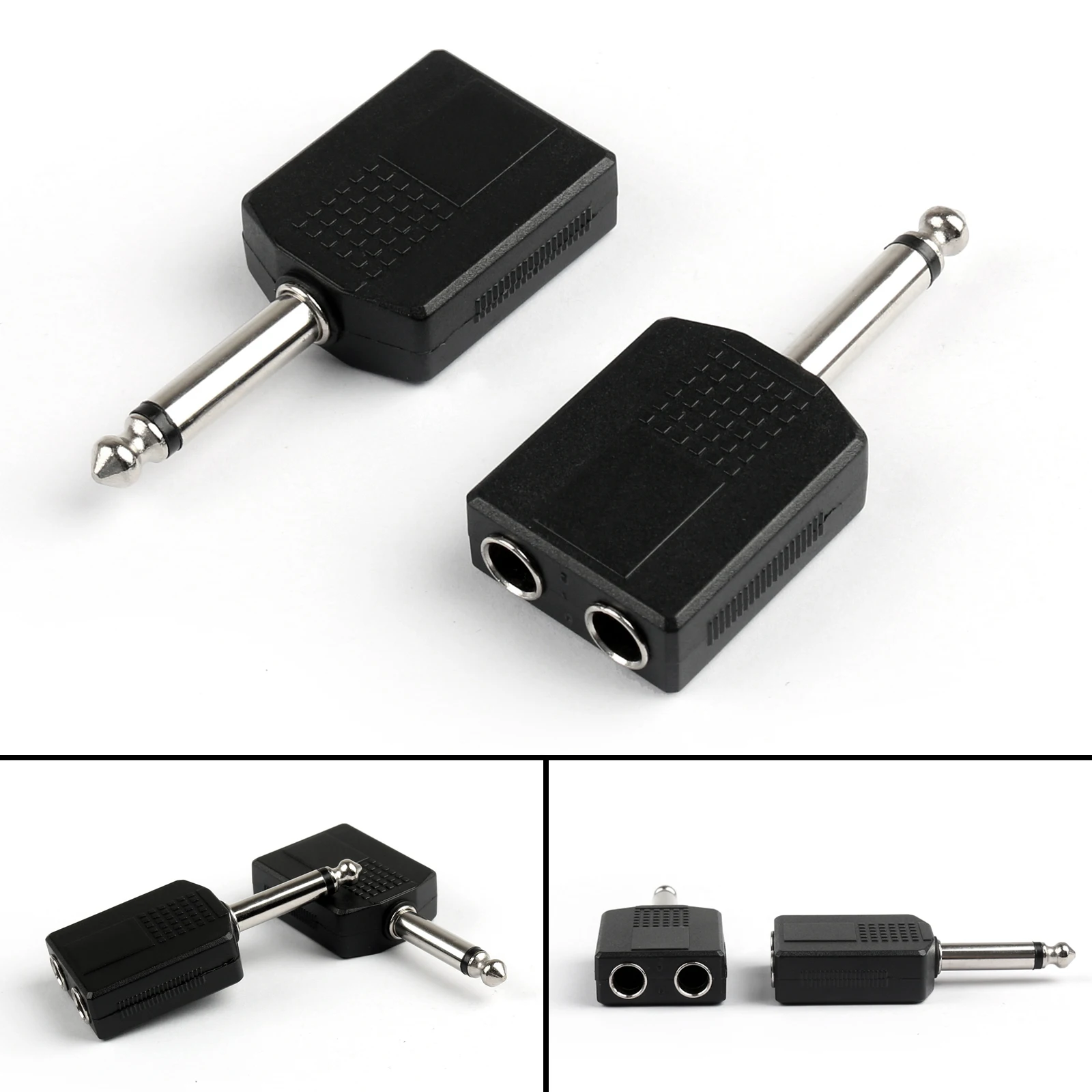 Artudatech 100Pcs 1 4 6 35mm Mono Plug Adapter to 2 Way 6 35mm Mono Jack Headphone Y Splitter Connector Parts
