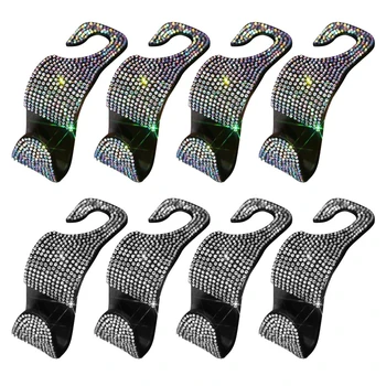 

4Pcs Shiny Crystal Rhinestone Car Backseat Hooks Auto Seat Hanger Purse Handbag Organizer Holder Accessories