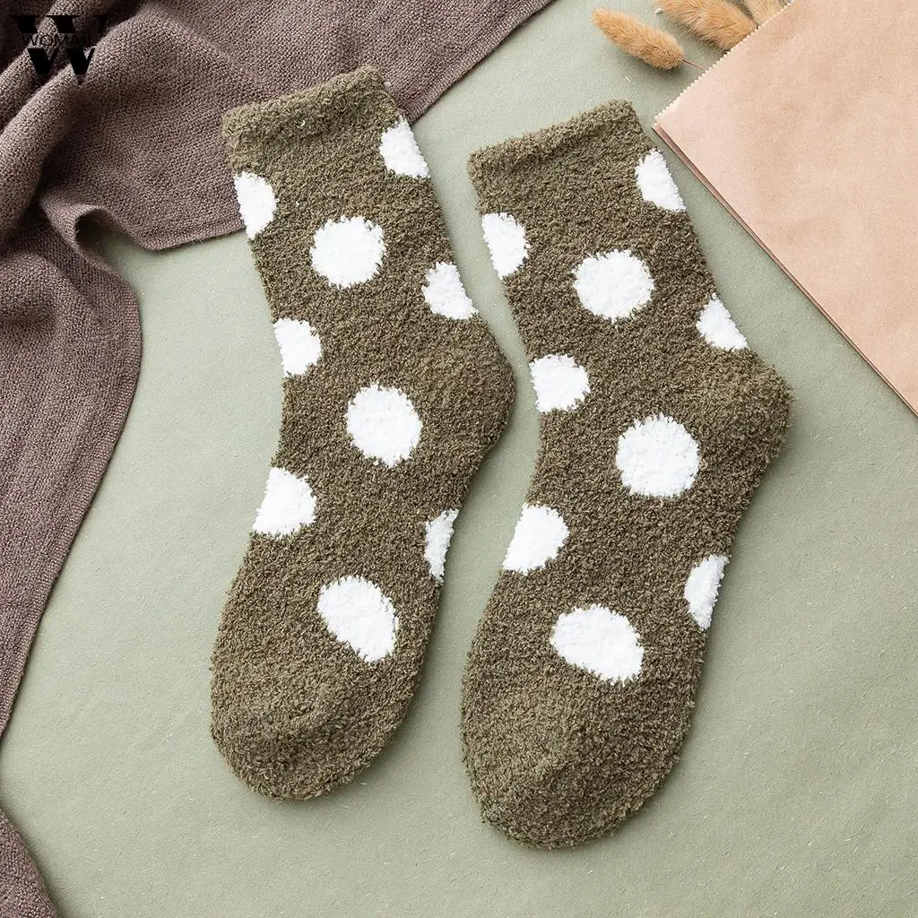 Womail/женские хлопковые носки в горошек носки из кораллового флиса новые зимние теплые бархатные плотные домашние носки-тапочки из махровой ткани