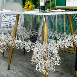 Transparent PVC Waterproof Tablecloth Water-soluble Embroidered Lace Thin Soft Glass Table Mat with Hollow Interlining Can Sag Transparent PVC Waterproof Tablecloth Water-soluble Embroidered Lace Thin Soft Glass Table Mat with Hollow Interlining Can Sag