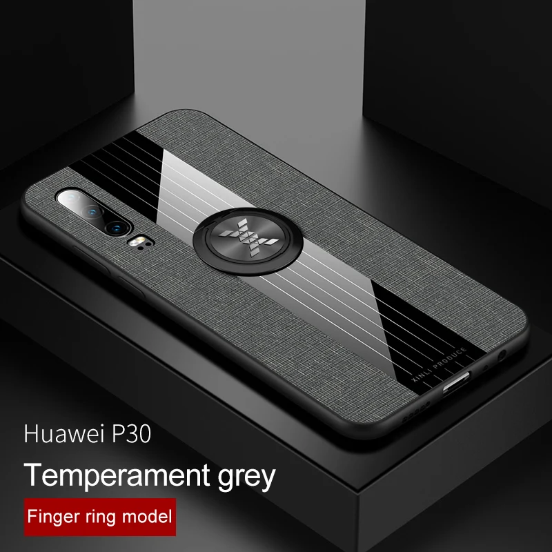grey and ring Huawei P30 Чехол Мягкий Силиконовый противоударный бампер huawei P30 Lite чехол автомобильный держатель кольцо задняя крышка для huawei P30 Pro Чехол для телефона s - Цвет: grey and ring