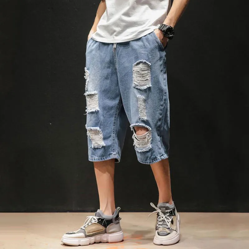 Джинсовые шорты мужские летние японские рваные джинсовые укороченные брюки мужские большие размеры свободные шорты из денима M-5XL