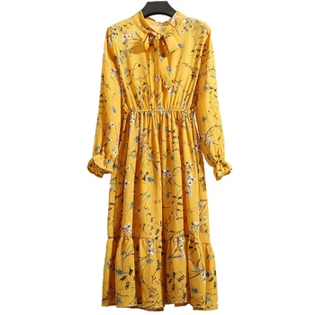 

SALSPOR Summer Print Women Dress Retro Polka Dot Chiffon Flared Sleeve Dress Bow Shirt Casual student Dress Vestido Korean