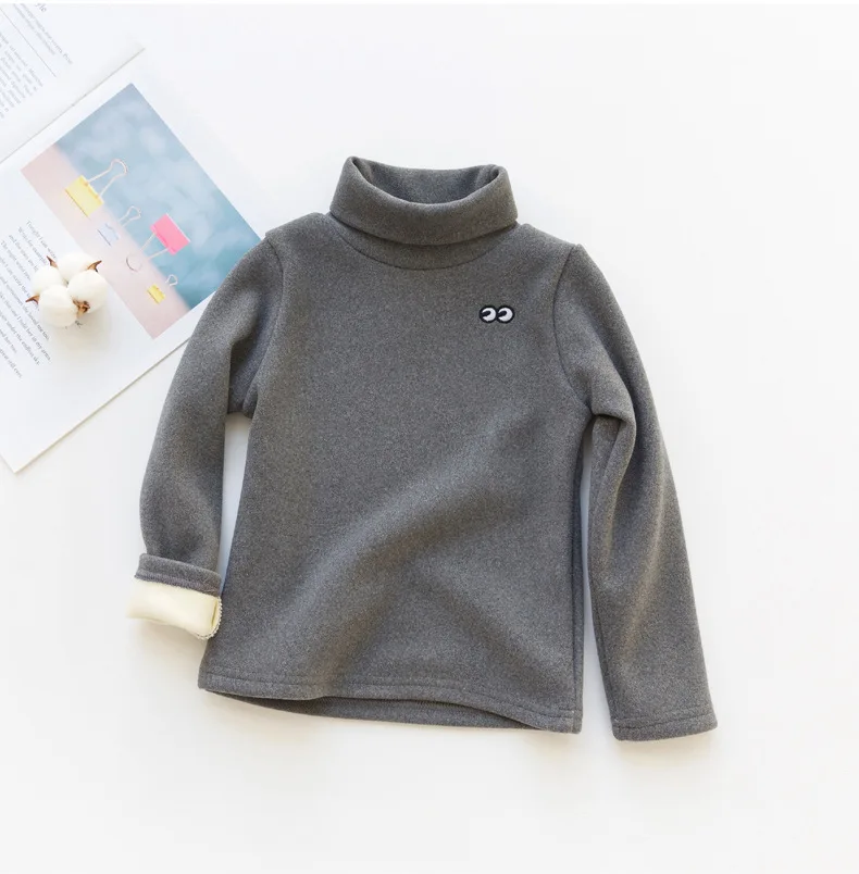 solid gray Коллекция года, футболка для девочек зимние детские рубашки топы с высоким воротником для детей, вельветовые рубашки для мальчиков теплая нижняя одежда для детей, школьные футболки - Цвет: solid gray