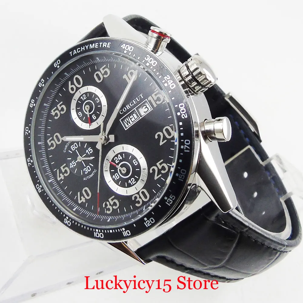 

2019 New Arrival 44mm Black Automatic Men's Watch Weekday And Date Function Men's Wristwatch